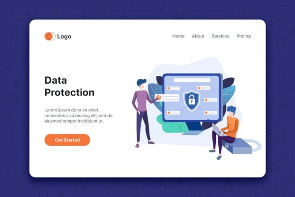 数据存储与数据安全主题网站首页设计概念插画精选 Data protection flat concept for Landing page