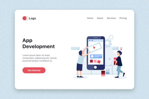 移动应用开发主题网站首页设计概念插画精选 Mobile app development concept landing page tempt