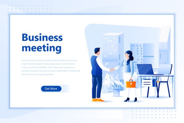 商务会面主题网站设计矢量插画设计精选 Business Meeting Flat Landing Page Header