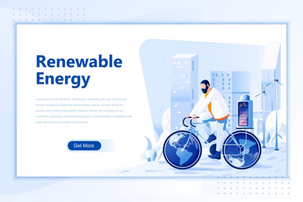 可再生能源主题网站设计矢量插画设计精选素材 Renewable Energy Flat Landing Page Header