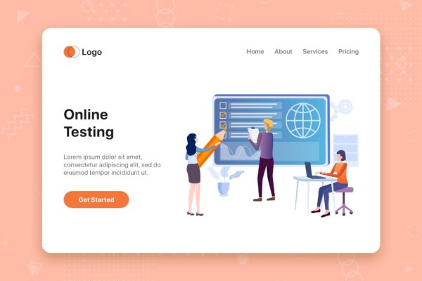 在线测试服务主题网站首页设计概念插画精选 Online Testing flat concept for Landing page