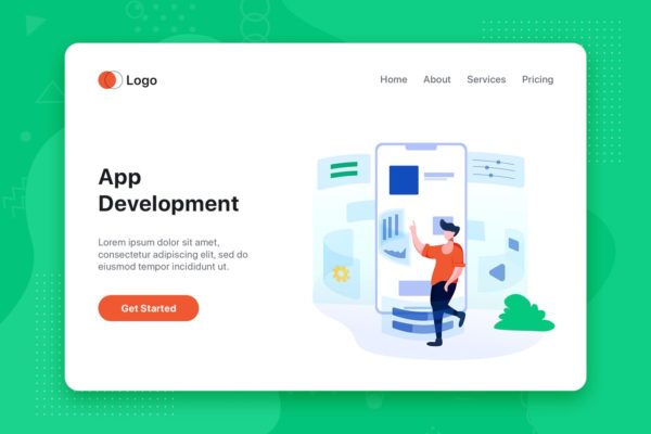 APP应用开发网站首页设计概念插画精选 Mobile app development concept landing page