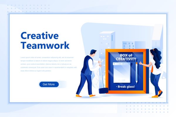 创意团队/团队协作主题网站设计矢量插画设计精选 Creative Teamwork Flat Landing Page Header