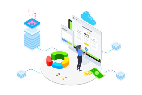区块链技术容量和带宽主题等距概念插画精选v4 Capacity and Bandwidth Blockchain Isometric 4 – TU