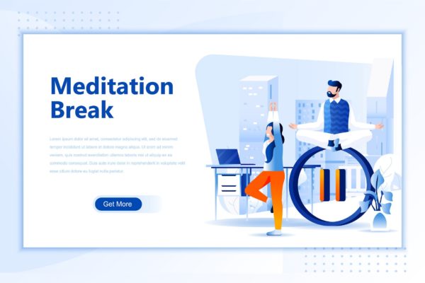 冥想训练网站设计概念插画精选设计素材 Meditation Break Flat Landing Page Header