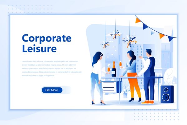 社交派对场景网站设计概念插画精选设计素材 Corporate Leisure Flat Landing Page Header