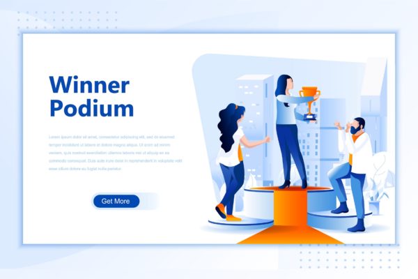 颁奖台领奖网站设计概念插画精选设计素材 Winner Podium Flat Landing Page Header