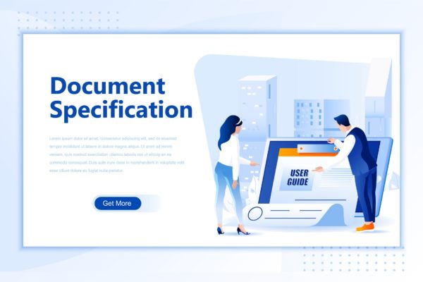 文档规范主题网站设计矢量插画设计精选素材 Document Specification Flat Landing Page Header