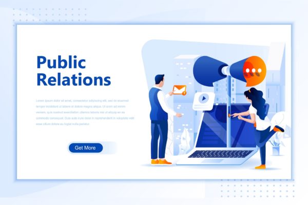 公共关系主题网站设计矢量插画设计精选素材 Public Relations Flat Landing Page Header