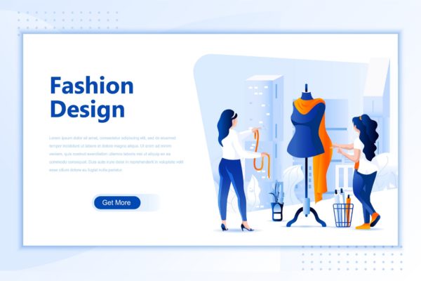 时尚设计主题网站设计矢量插画设计精选素材 Fashion Design Flat Landing Page Header