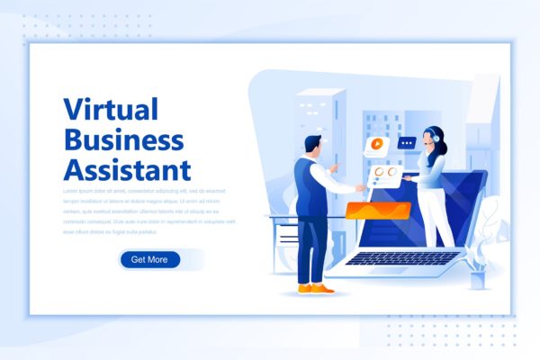 虚拟业务助理网站设计概念插画精选素材 Virtual Business Assistan Flat Landing Page Header