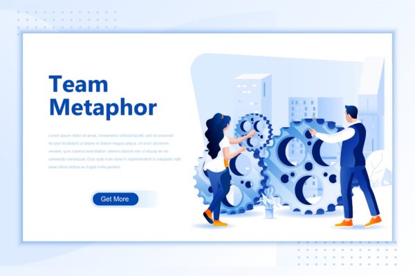 团队协作网站设计概念插画精选设计素材 Team Metaphor Flat Landing Page Header