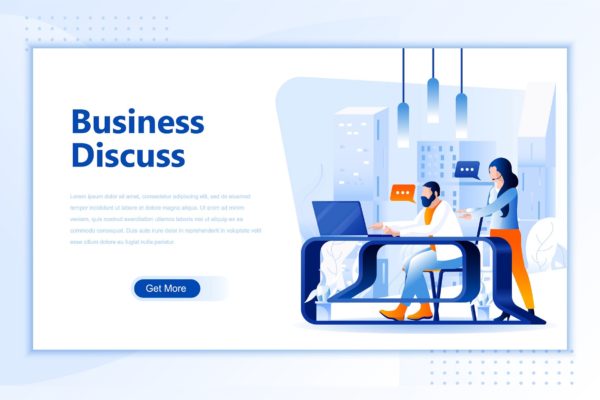 业务讨论/业务评估网站设计概念插画精选设计素材 Business Discuss Flat Landing Page Header