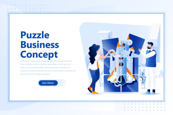 业务拼图网站设计概念插画精选设计素材 Puzzle Business Concept Flat Landing Page Header