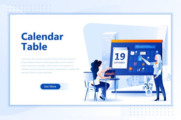 日历表主题网站设计矢量插画设计精选素材 Calendar Table Flat Landing Page Header