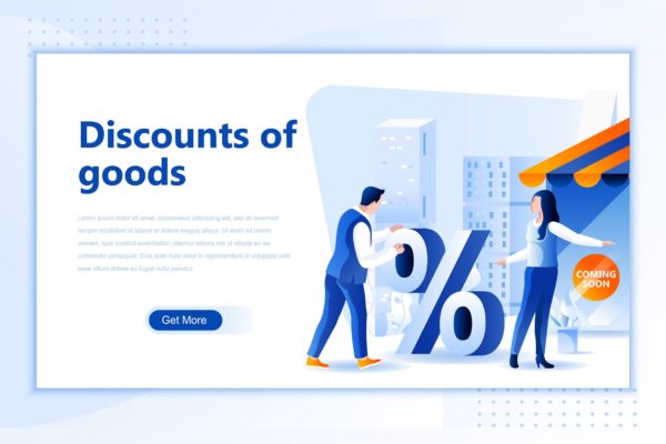 优惠促销活动网站设计矢量插画设计精选 Discounts Goods Flat Landing Page Header