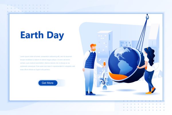 地球日主题网站设计矢量插画设计精选 Earth Day Flat Landing Page Header