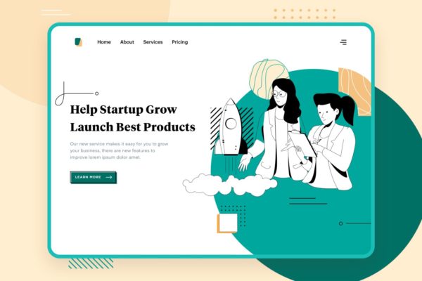 项目启动主题网站设计矢量插画设计精选设计模板精选素材 Liner – Startup