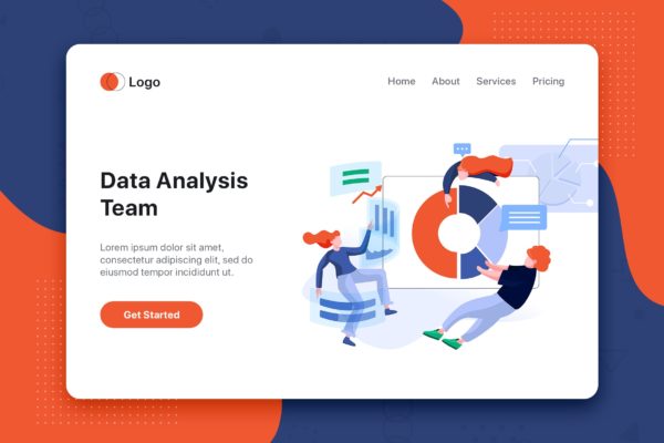 数据分析团队网站首页设计概念插画精选素材 Data Analysis Team flat concept for Landing page