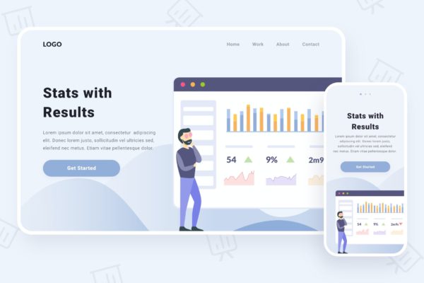 数据统计分析主题响应式网站插画设计模板精选素材 Stats With Results Illustration