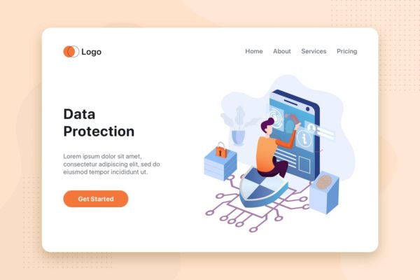 数据保护主题网站首页设计概念插画精选 Data protection concept for Landing page Template
