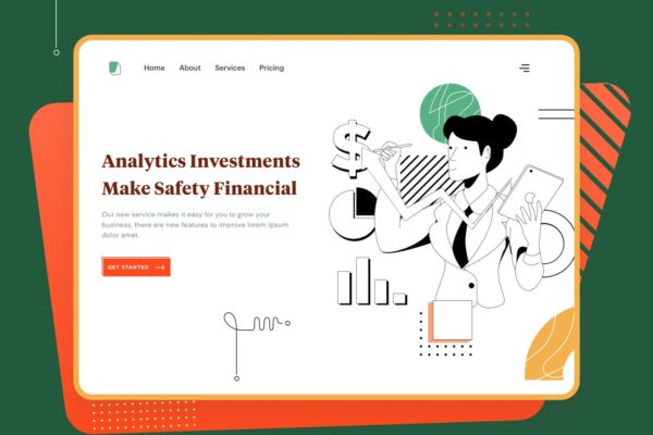 互联网金融主题网站设计矢量插画设计精选设计模板精选素材 Liner – Finance