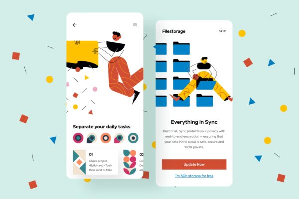 文件管理主题APP用户界面设计矢量插画设计精选 File Manager Mobile Interface Illustrations