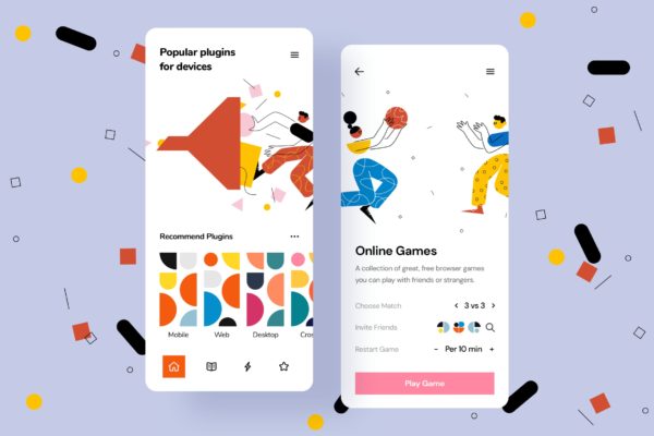 插件组件主题APP应用设计矢量插画设计精选 Plugin Mobile Interface Illustrations