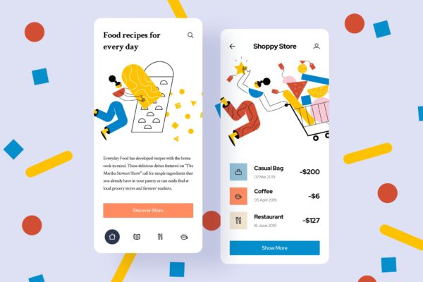 手机购物主题APP用户界面设计矢量插画设计精选 Store Mobile Interface Illustrations