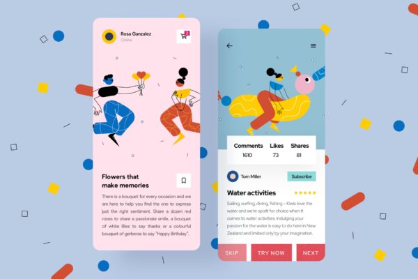 纪念日APP应用交互界面设计矢量插画设计精选 Date Mobile Interface Illustrations