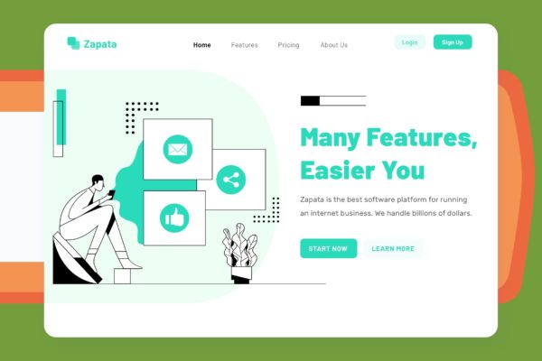 产品/服务优点展现主题网站设计简笔画矢量插画设计精选素材 Zapata – Features Header