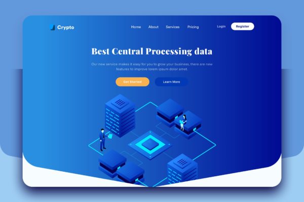 服务器数据处理概念主题网站矢量插画设计精选 Server Data Processing Desktop Header Illustration