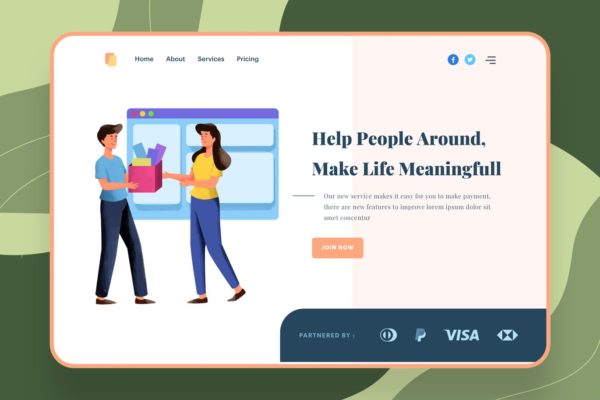 友好互助主题网站设计矢量插画设计精选素材 Help People Around Illustration – Website Header