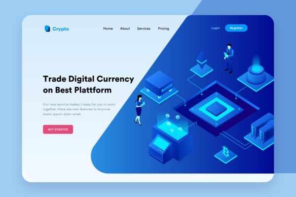 加密货币概念主题网站设计矢量插画设计精选 Cryptocurrency Desktop Header Illustration