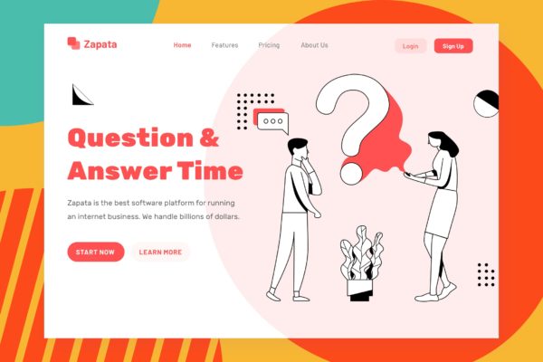 FAQ主题网站设计简笔画矢量插画设计精选设计模板精选素材 Zapata – FAQ Header