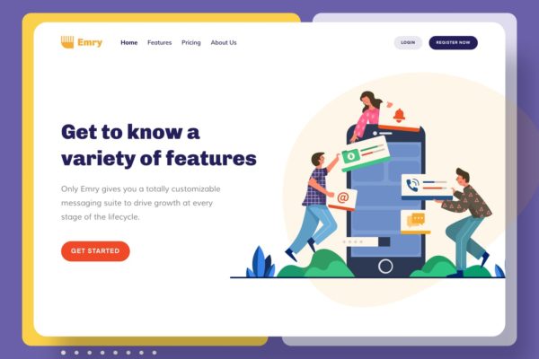 产品服务特点主题网站设计矢量插画设计精选 Emry – Feature Header