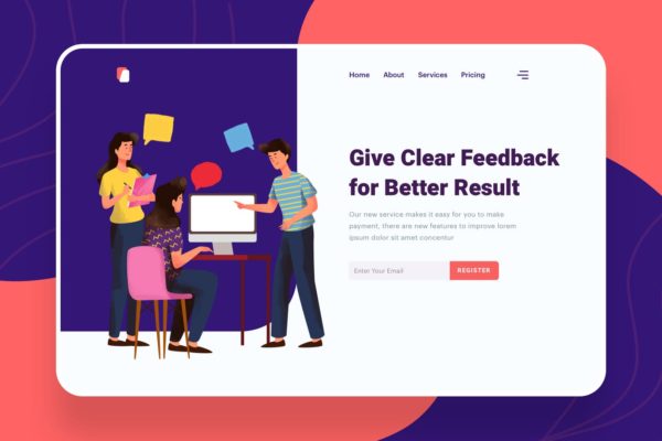 信息反馈主题网站设计矢量插画设计精选素材 Give Feeback Illustration – Website Header