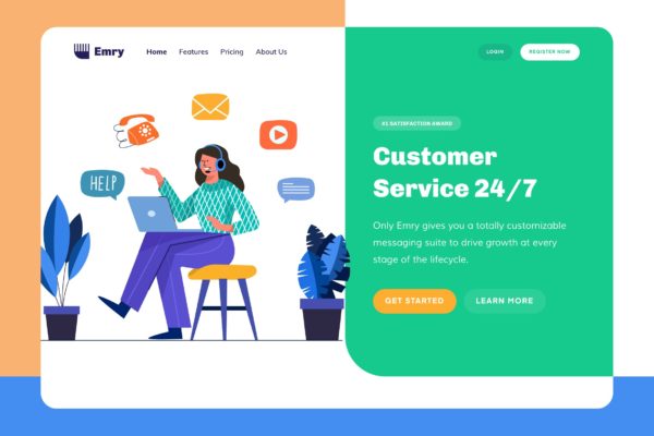 客户服务主题网站设计矢量插画设计精选 Emry – Customer Service Header
