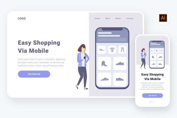 时尚购物主题APP&Web设计矢量插画设计精选素材 Shopping via mobile illustration (AI, SVG)