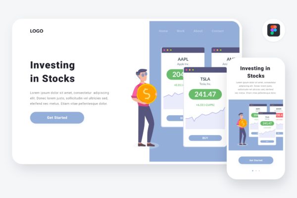 股票投资金融主题APP&Web设计矢量插画设计精选[Figma&SVG] Investing in stocks illustration (Figma, SVG)
