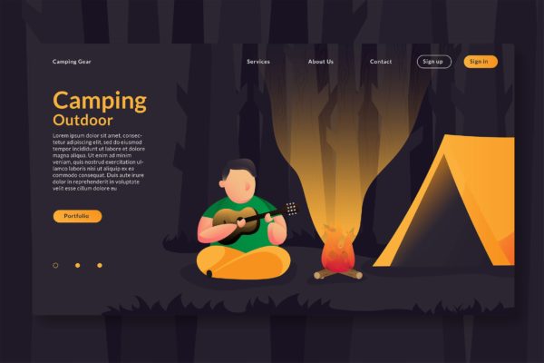 户外露营主题Web网站设计矢量插画设计精选模板 Camping Outdoor – Web Header & Vector Template GR