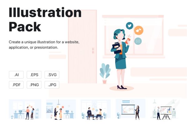商业&办公室场景矢量插画设计精选素材v1 Libra – Business Illustration Pack
