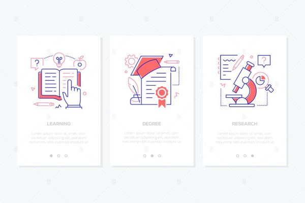 在线教育主题线条设计风格APP启动页插画 Online education – set of line banners