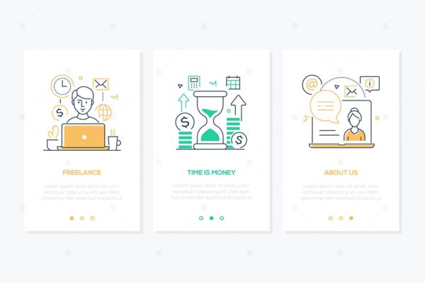 商业&金融主题线条设计风格网站APP启动页插画 Business and finance – line design style banners