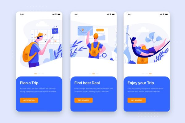 旅游主题APP概念插画精选引导页设计模板 On boarding for Travel Mobile App