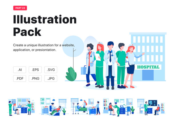 蚂蚁素材下午茶：医院和医疗服务矢量场景插画集