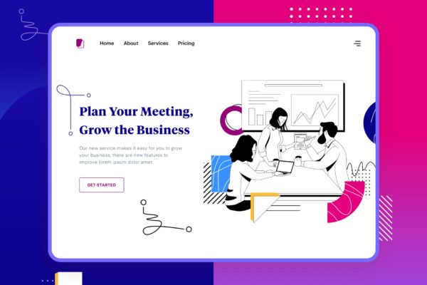 团队协作主题网站设计矢量插画设计精选设计模板精选素材 Liner – Teamwork