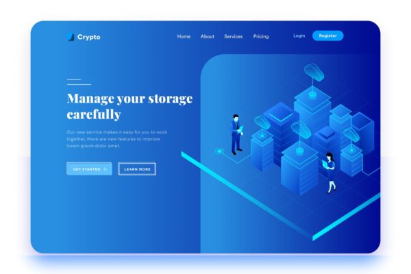 数据存储概念主题网站设计矢量插画设计精选 Data Storage Management Desktop Header