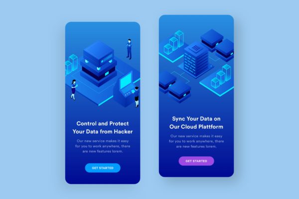 在线云服务平台APP应用引导页启动页设计模板 Online Cloud Platform Mobile Onboarding