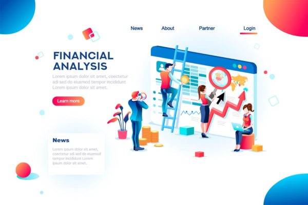 金融财务数据分析信息图表矢量网站概念插画精选 Analytics Concept Finance Infographic
